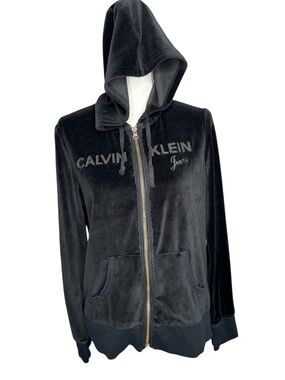 Calvin Klein Jeans Women's Velour Hoodie Black size XL